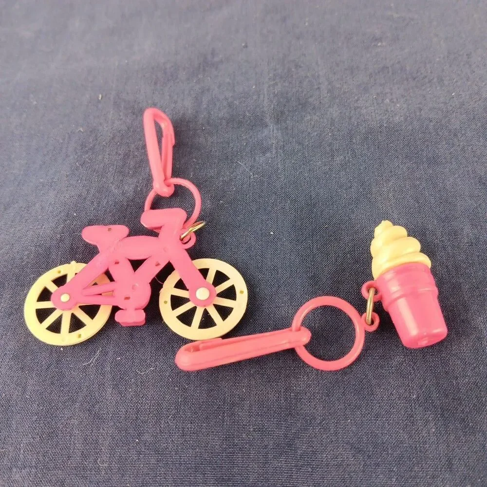 1980s Bell Charms Bicycle Ice Cream Cone Pink Yellow Lot No Bells Loose Toys